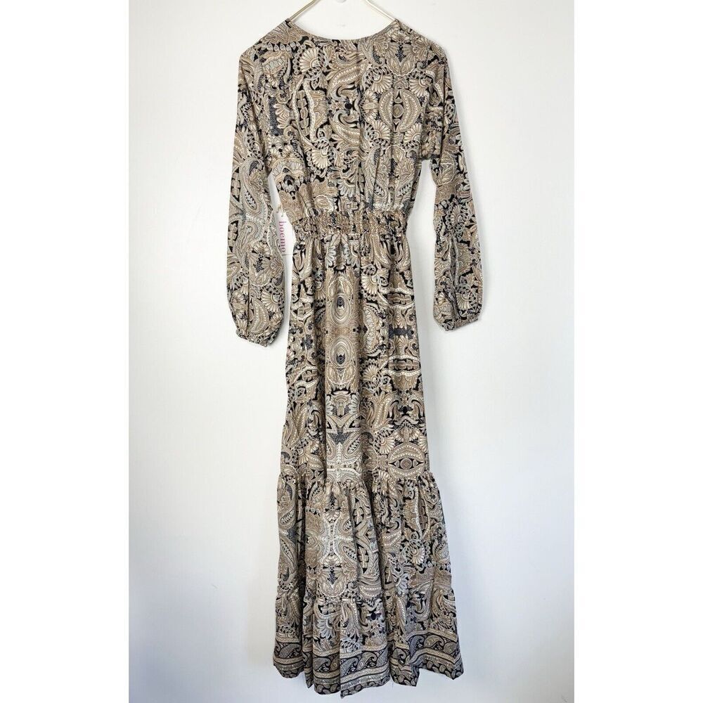 NWT BOEMO Anthropologie Boho Tiered Maxi Dress Smocked Floral Paisley Small - Picture 5 of 6